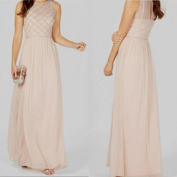 Adrianna Papell Beaded Bodice Sleeveless Blush Maxi Gown Size 2 - Picture 1 of 8